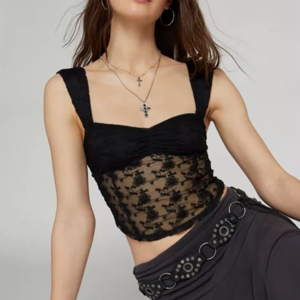 Kimichi Blue Stacia Embroidered Mesh Tank Top